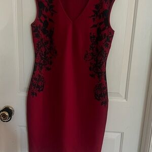 Spense Red Sheath V-Neck Midi Dress